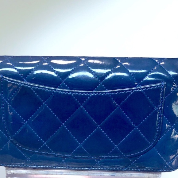 Chanel Classic Electric Blue Quilted Patent Leather CC Bifold Wallet, EC w COA - Picture 6 of 16
